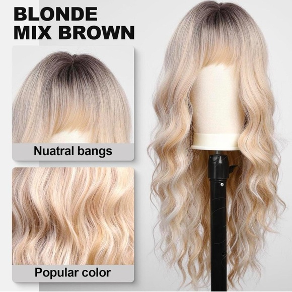 Human hair blend blonde highlight blonde wig